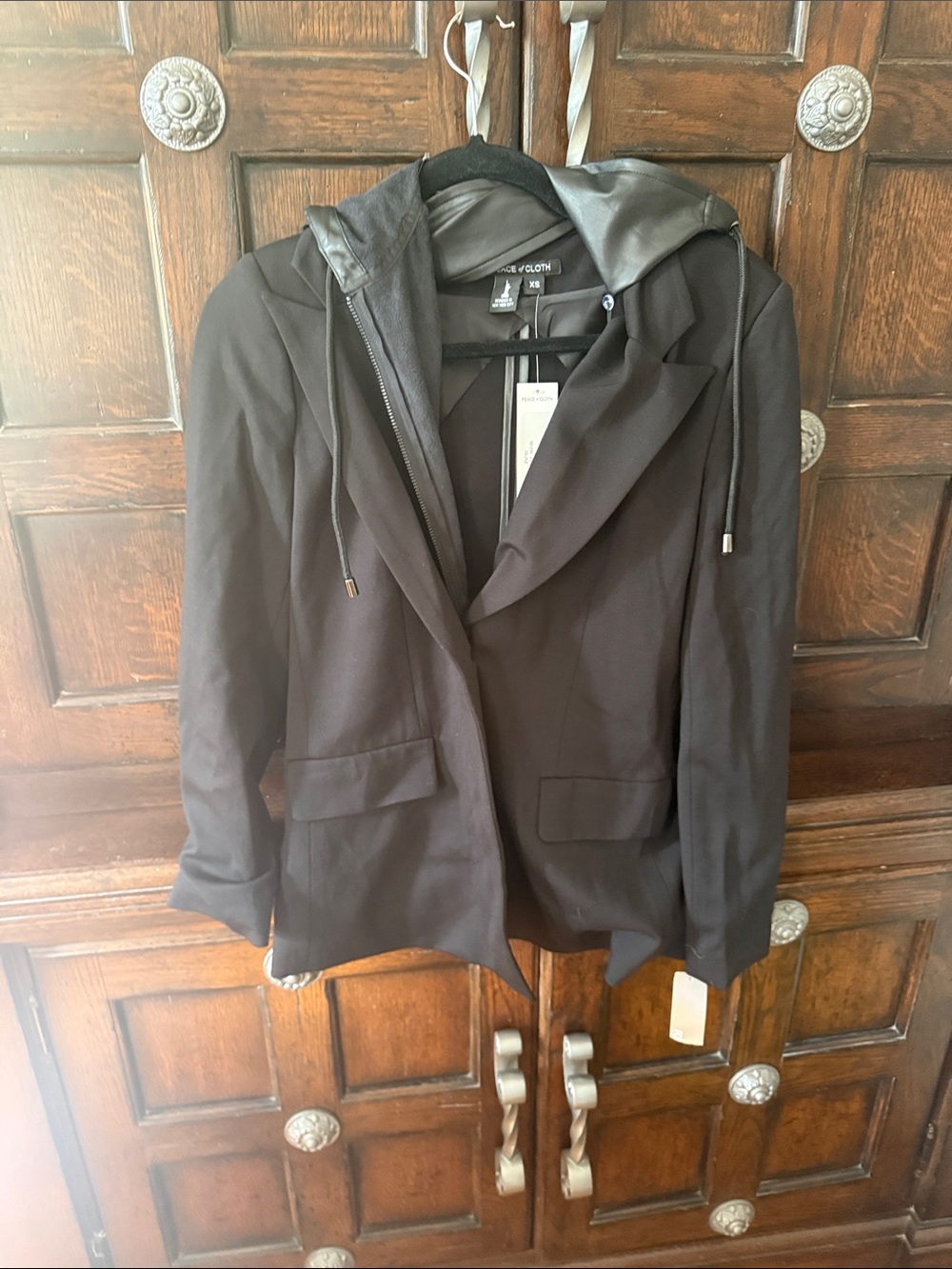 Peace of Cloth Black Hooded Shirt Jacket